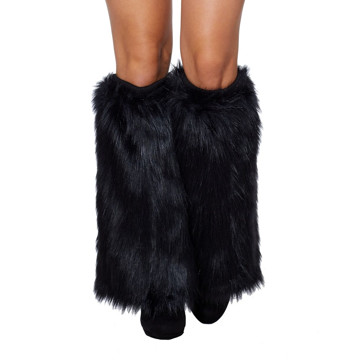 Black Cat Faux Fur Leg Warmers BLACK