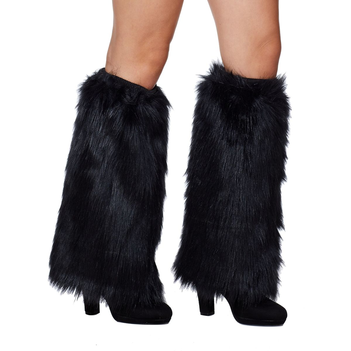 Black Cat Faux Fur Leg Warmers BLACK