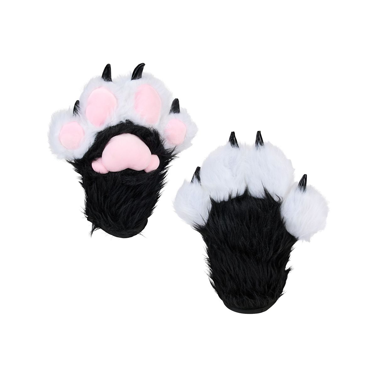 Black and White Furry Paw Gloves BLACK AND WHITE