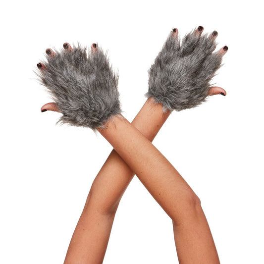 Faux Fur Wolf Gloves GRAY