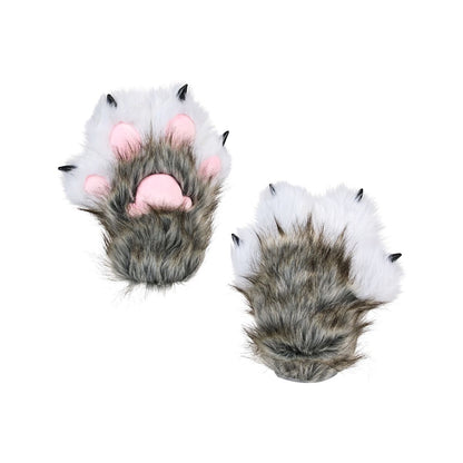 Gray Furry Paw Gloves GRAY