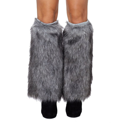 Grey Faux Fur Leg Warmers GRAY