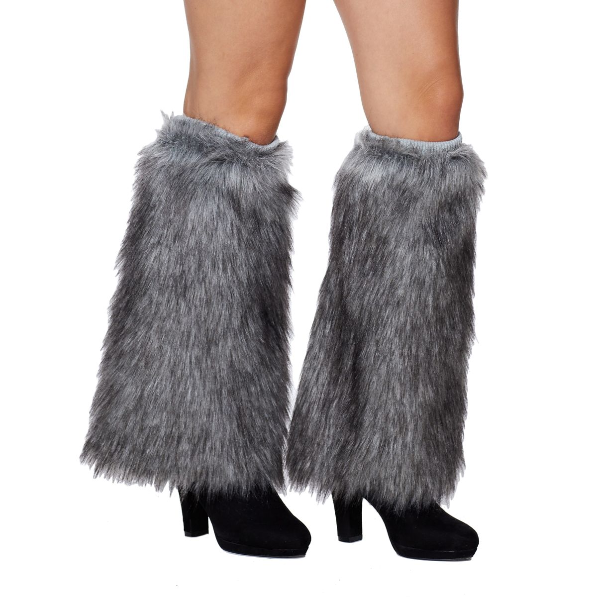 Grey Faux Fur Leg Warmers GRAY