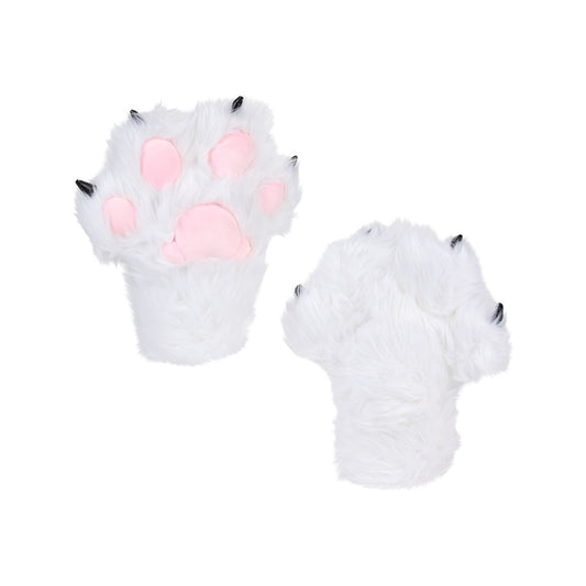 White Furry Paw Gloves WHITE
