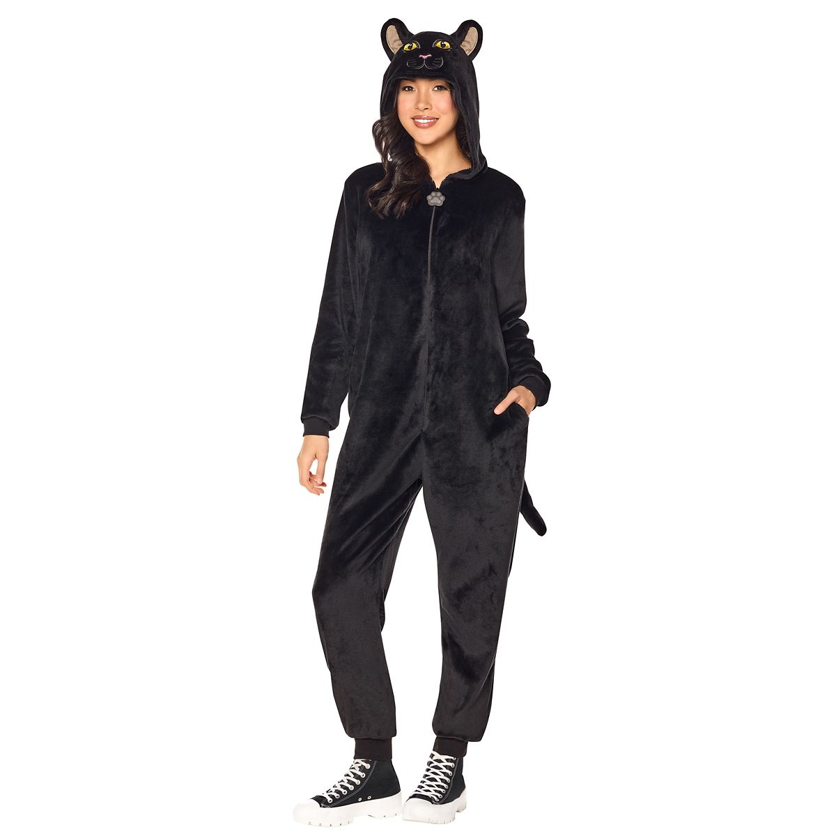Adult Black Cat Jumpsuit Costume BLACK