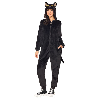 Adult Black Cat Jumpsuit Costume BLACK