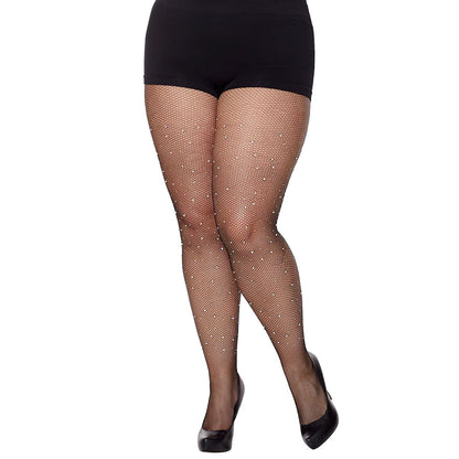 Fallen Angel Rhinestone Fishnet Stockings BLACK