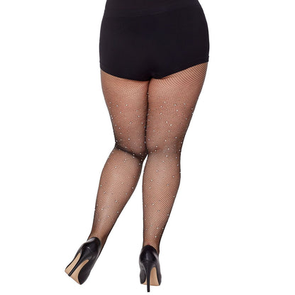 Fallen Angel Rhinestone Fishnet Stockings BLACK