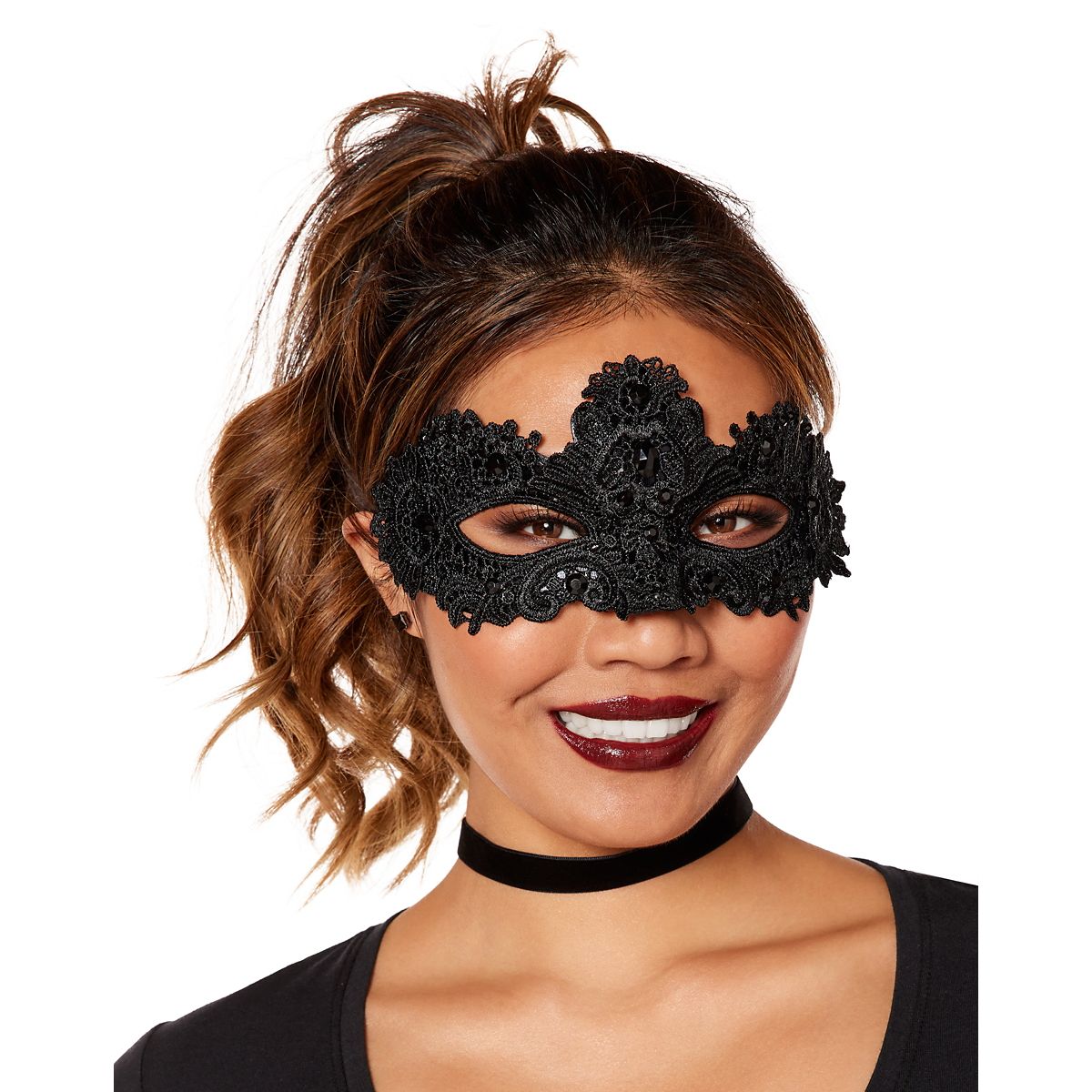 Fallen Angel Lace Eye Half Mask BLACK