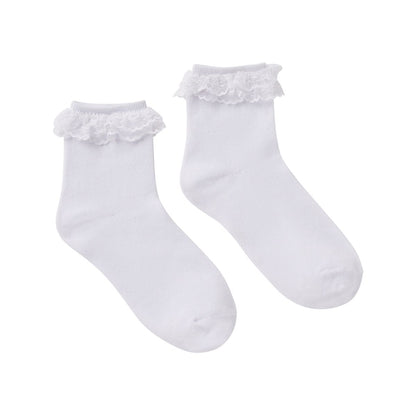 White Lace Top Ankle Socks WHITE