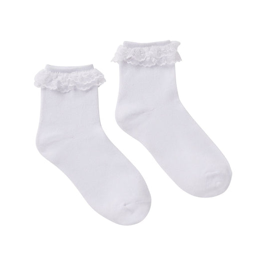 White Lace Top Ankle Socks WHITE