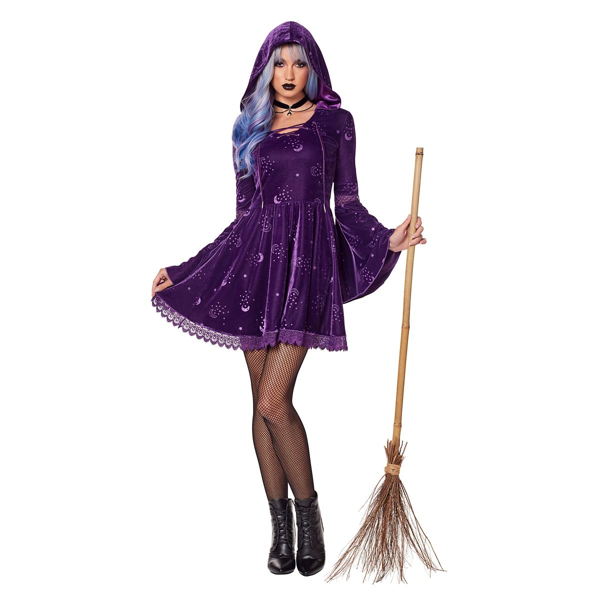 Adult Coven Witch Hooded Dress PURPLE