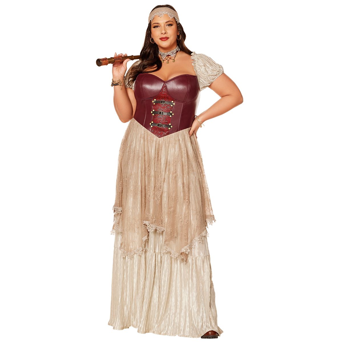 Adult Romantic Pirate Dress Costume MAROON