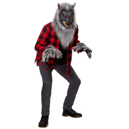 Adult Faux Fur Werewolf Costume BLACK AND RED