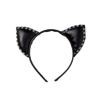 Stitched Cat Ear Headband BLACK