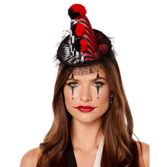 Scary Clown Mini Hat Headband BLACK AND RED