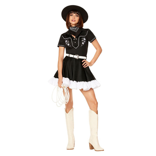 Adult Western Cowgirl Dress Costume BLACK AND WHITE