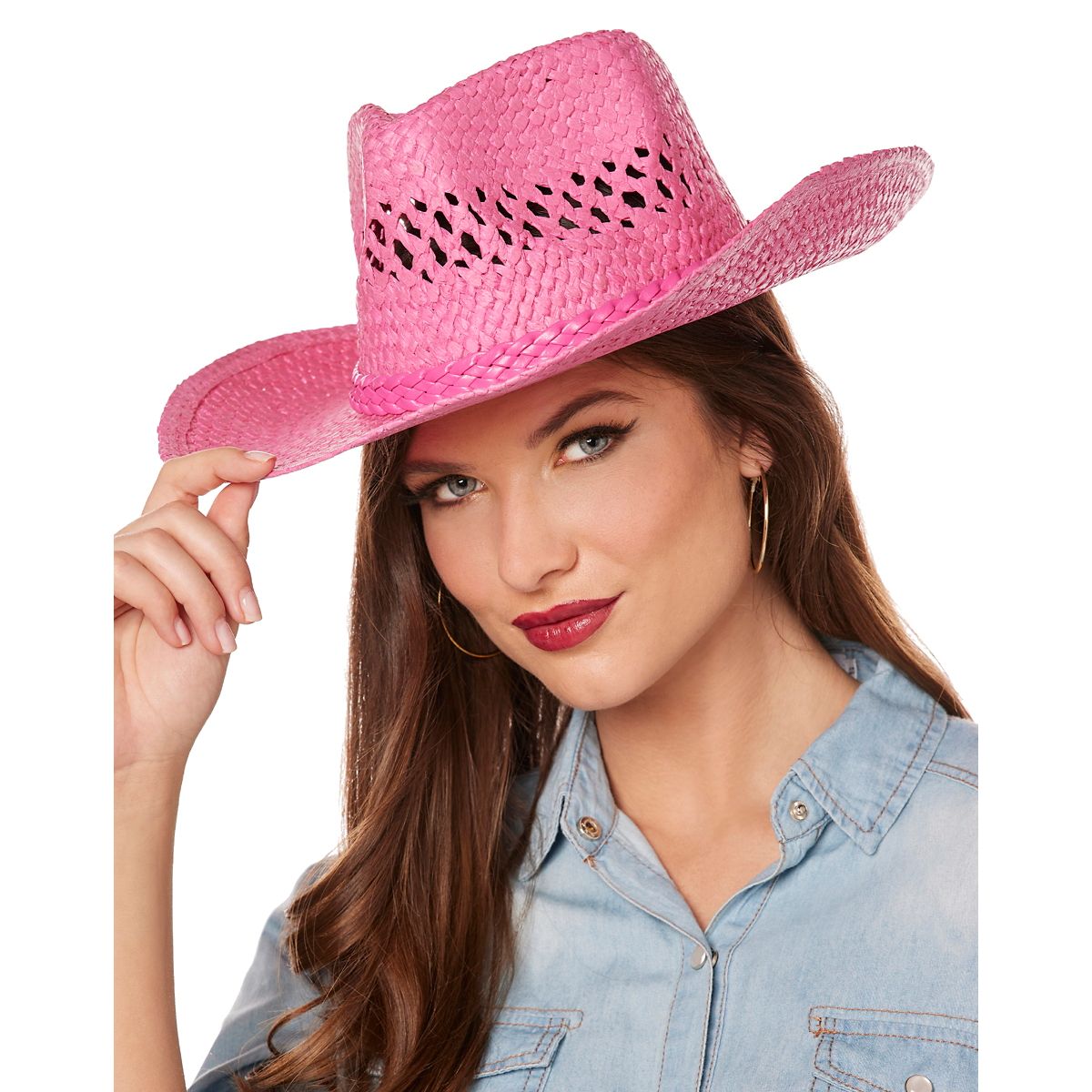 Pink Straw Cowboy Hat PINK