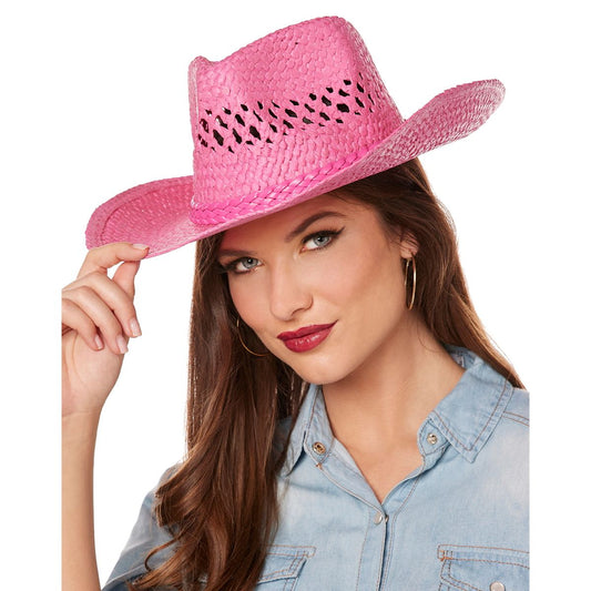 Pink Straw Cowboy Hat PINK
