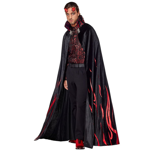 Adult Gothic Devil Flames Cape BLACK AND RED