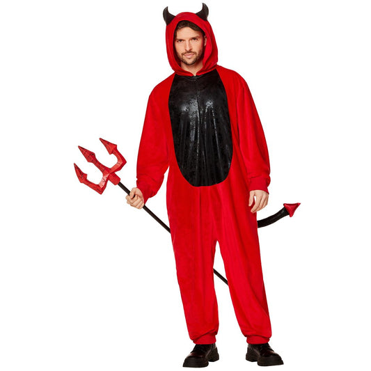 Adult Red and Black Devil Jumpsuit BLACK AND RED