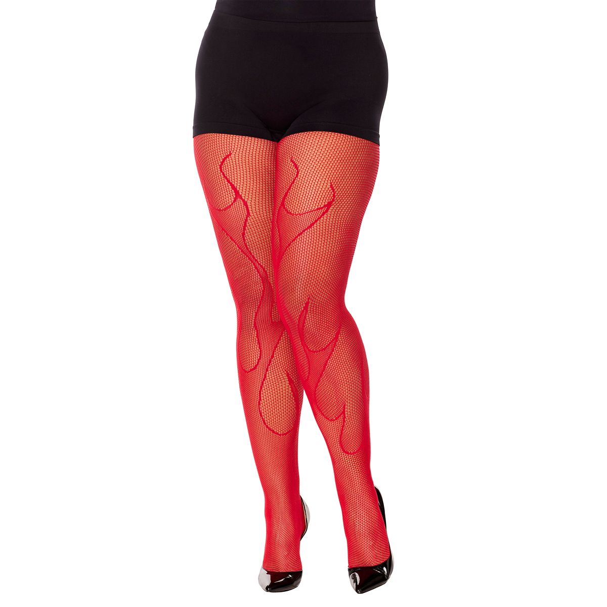 Red Devil Flame Fishnet Stockings RED