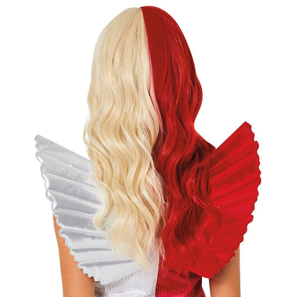 Kids Heat Resistant Angel Devil Split Wig RED AND WHITE