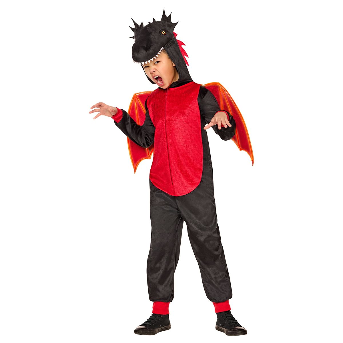 Kids Light-Up Dragon Jumpsuit Costume BLACK AND RED