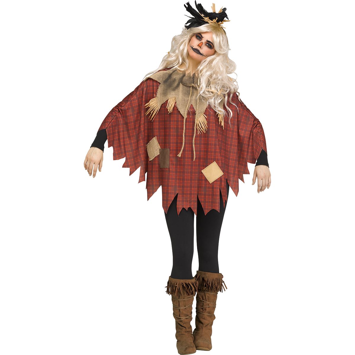 Plaid Scarecrow Poncho RED