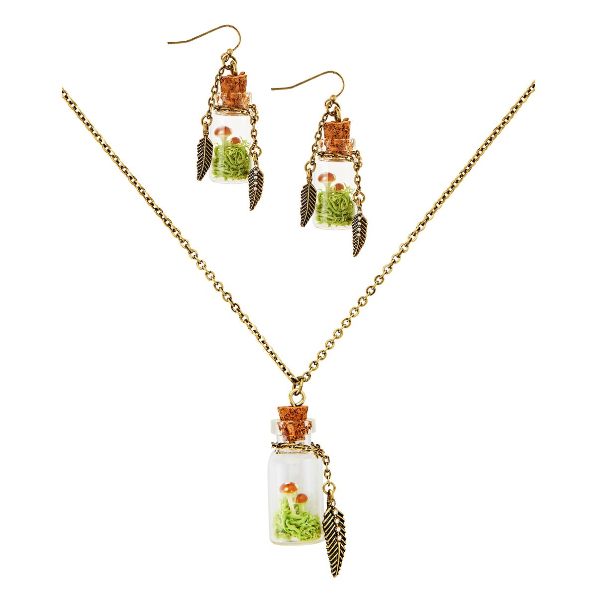 Mushroom Bottle Jewelry Set GREEN - MULTI