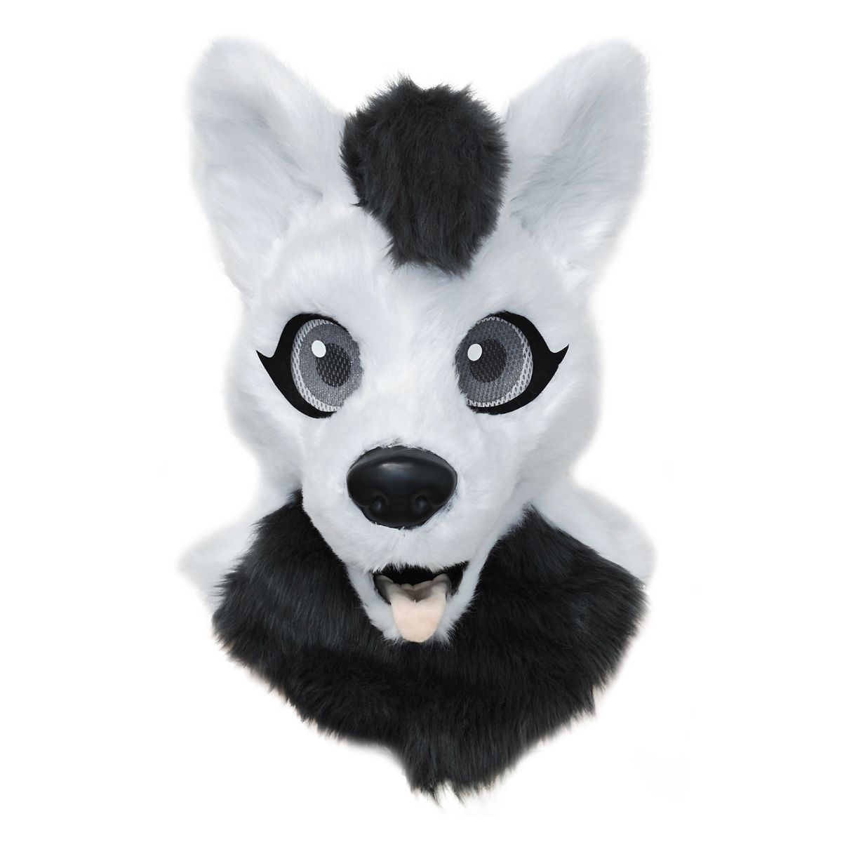 Gray Fox Furry Head Full Mask BLACK AND WHITE
