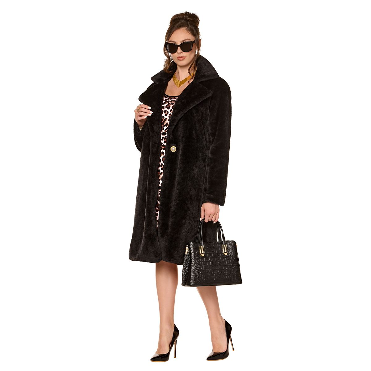 Adult Black Faux Fur Coat BLACK/GRAY