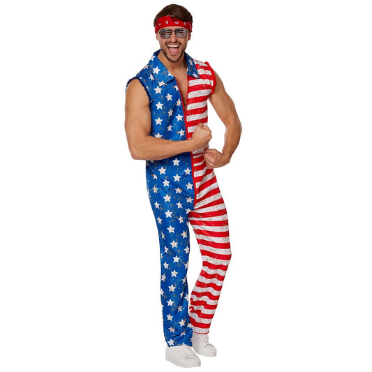 Adult Stars and Stripes Jumpsuit Costume MULTI-COLOR