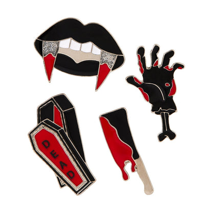 Bloody Horror Pin Set - 4 Pack BLACK AND RED