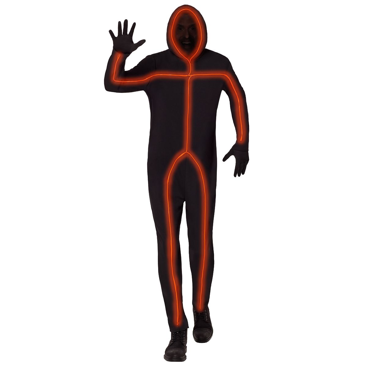 Adult Light-Up EL Wire Orange Stick Figure Costume BLACK