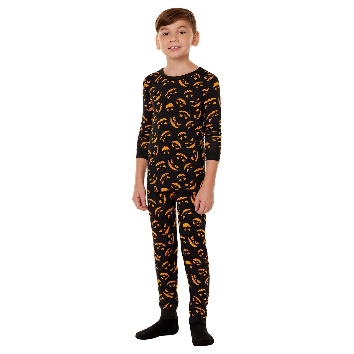 Kids Jack-O'-Lantern Pajama Set BLACK AND ORANGE