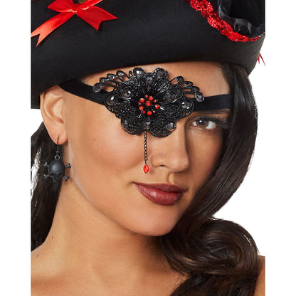 Jeweled Pirate Eye Patch BLACK