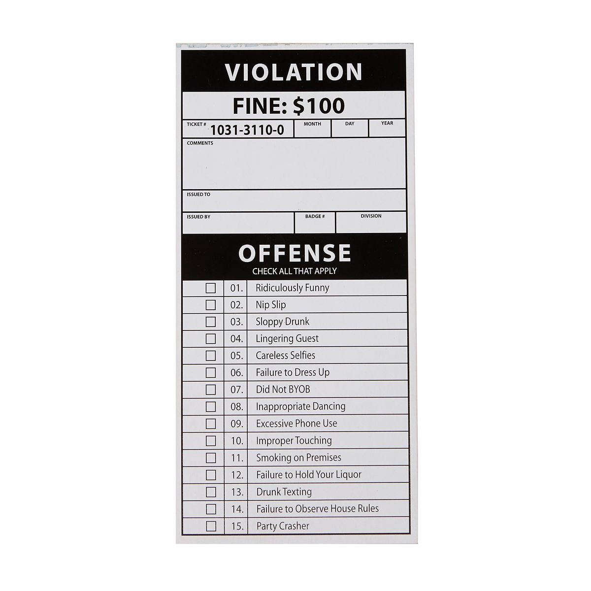 Halloween Party Violation Tickets