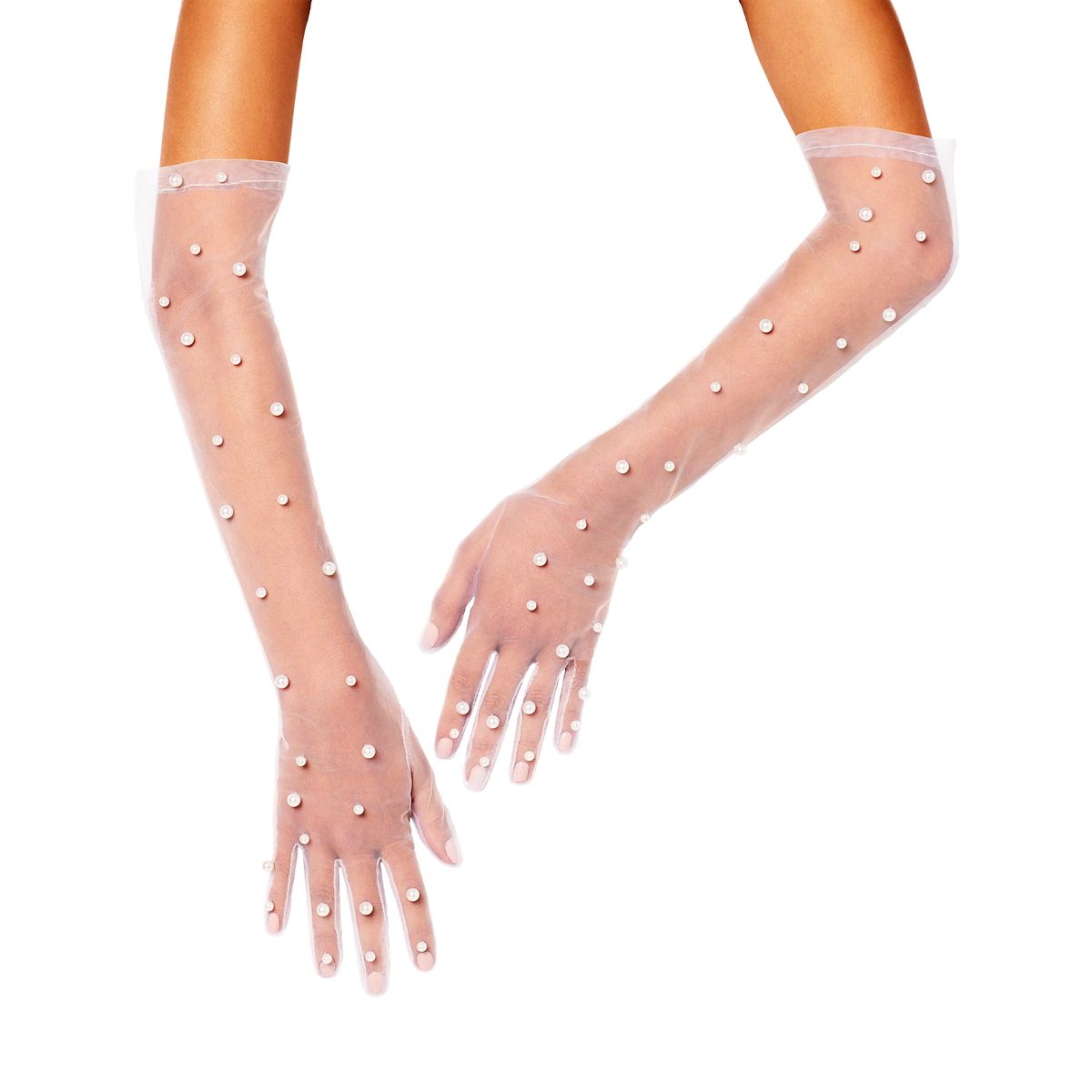 Royal Faux Pearl Sheer Gloves WHITE