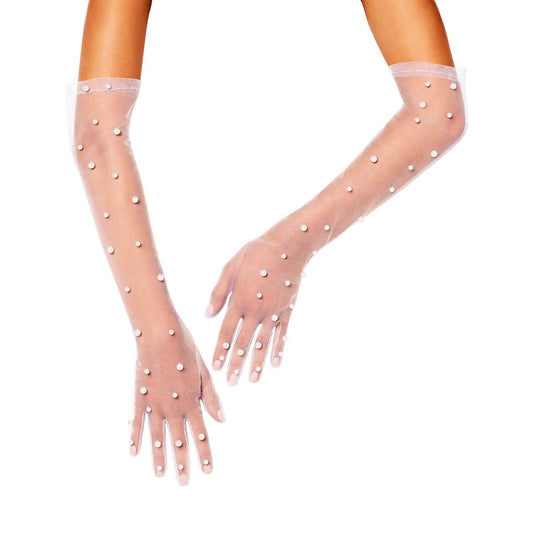 Royal Faux Pearl Sheer Gloves WHITE