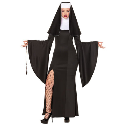 Adult Long Sexy Nun Costume BLACK