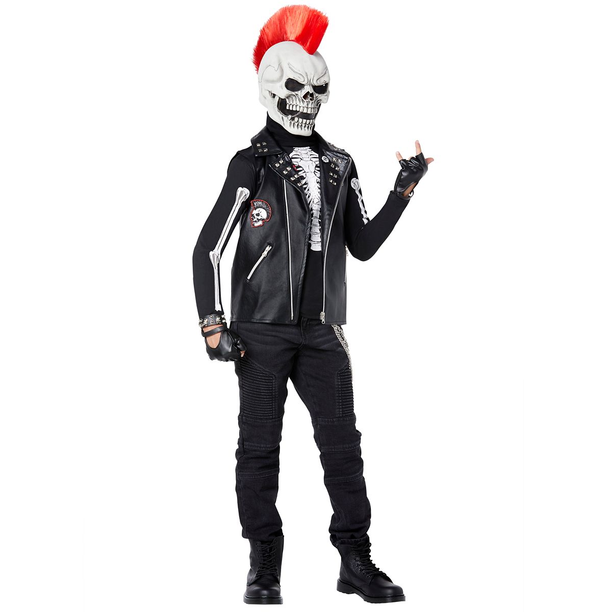 Kids Dark Rebel Punk Skeleton Costume BLACK