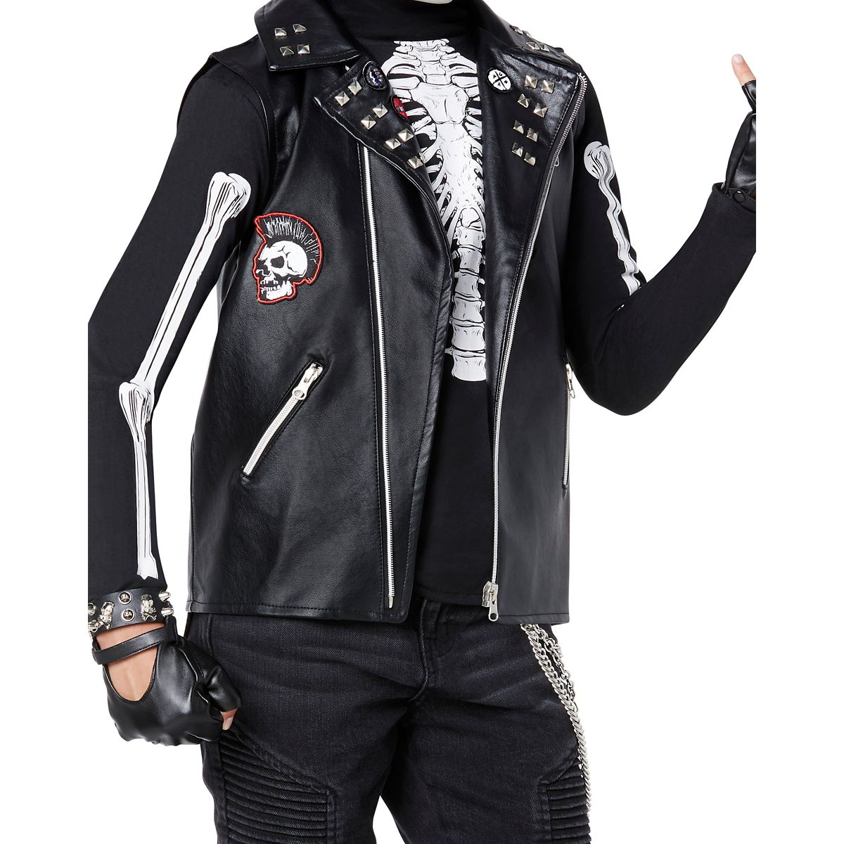 Kids Dark Rebel Punk Skeleton Costume BLACK