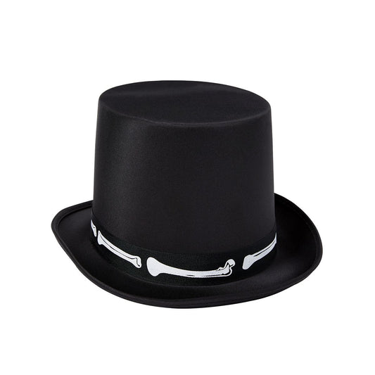 Black Skeleton Top Hat Deluxe BLACK AND WHITE