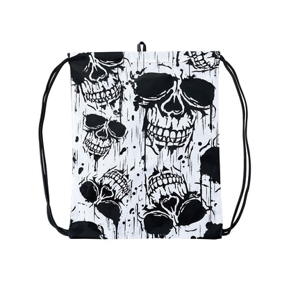 Realistic Skull Cinch Bag BLACK AND WHITE