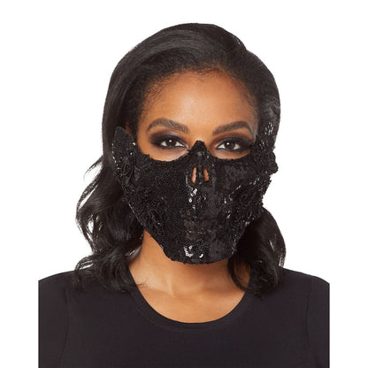 Black Skeleton Sequin Half Mask BLACK