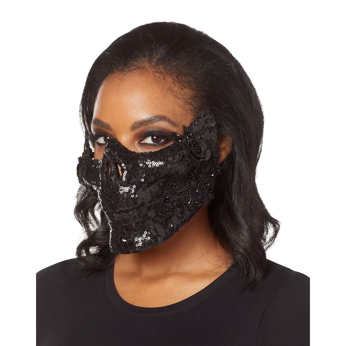 Black Skeleton Sequin Half Mask BLACK