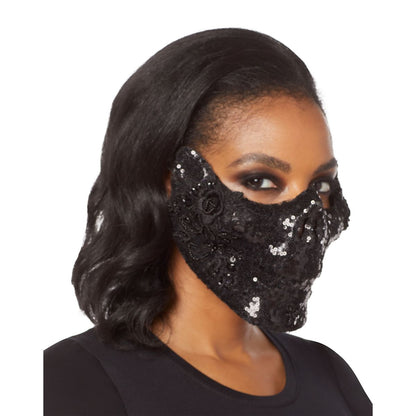 Black Skeleton Sequin Half Mask BLACK