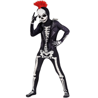 Kids Punk Skeleton Skin Suit Costume BLACK