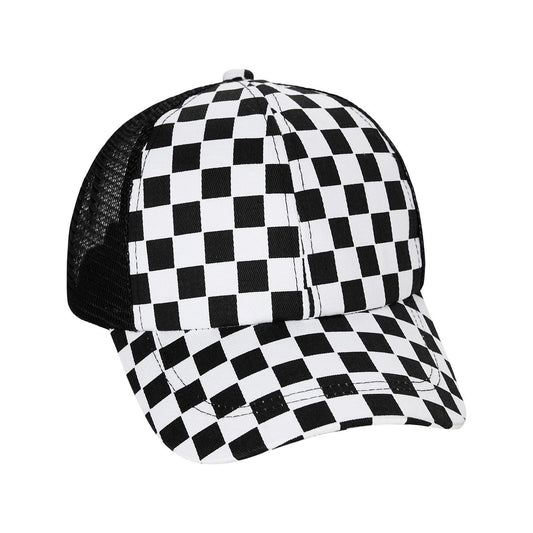 Racing Checkered Hat BLACK AND WHITE